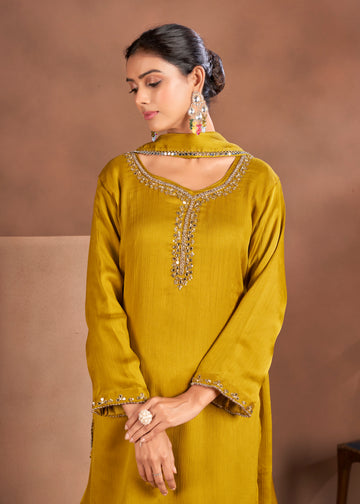 Mustard Party Wear Woven Suit