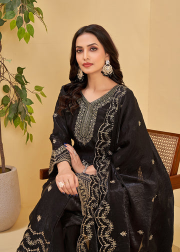 Jet Black Woven Silk Suit