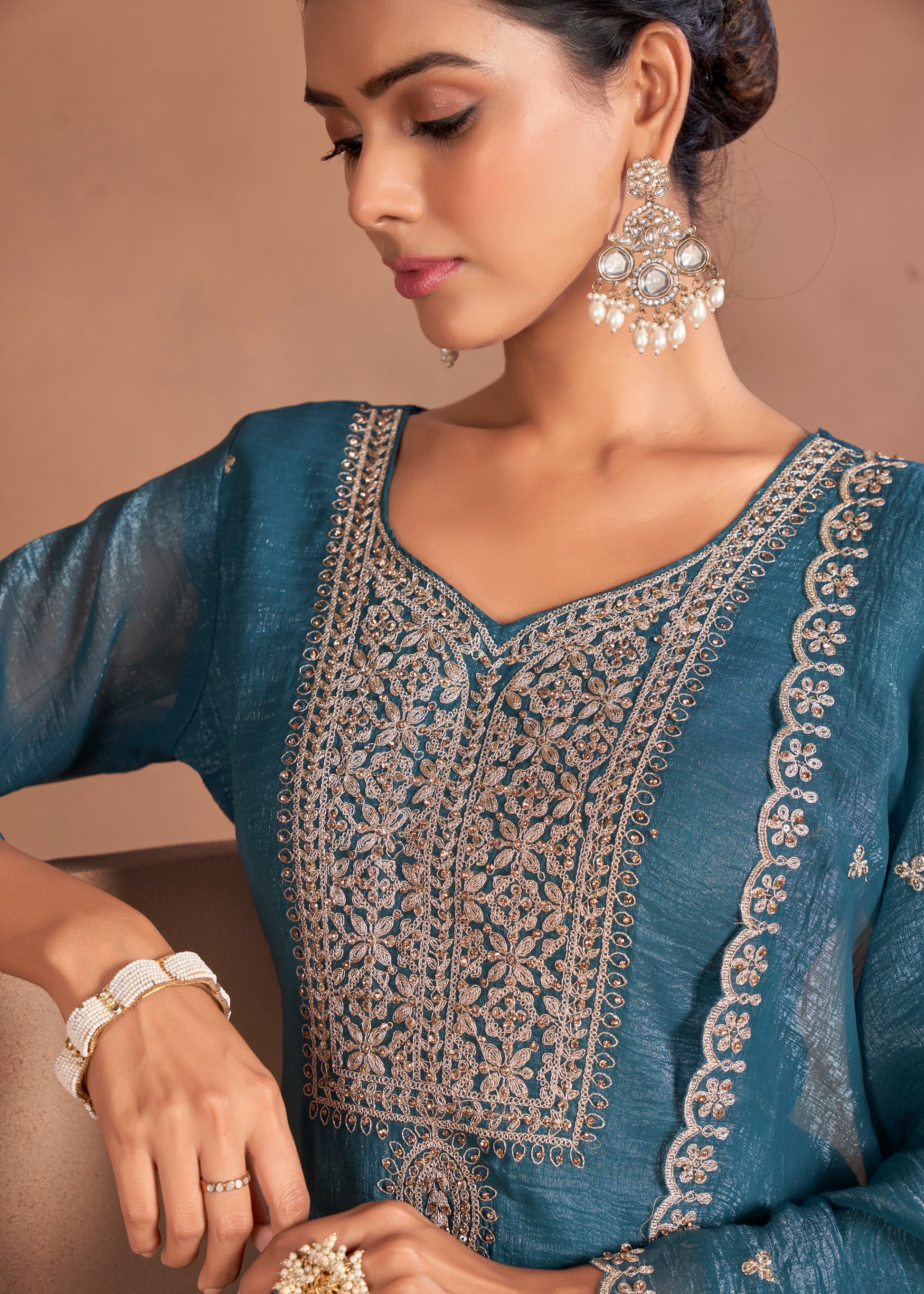 Peacock Blue Party Wear Unstitched Dress Material AMAYORA & CO. Peacock Blue Party Wear Unstitched Dress Material AMAYORA & CO.