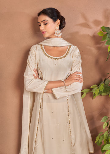 Marshmallow A-line Party Wear Woven Suit