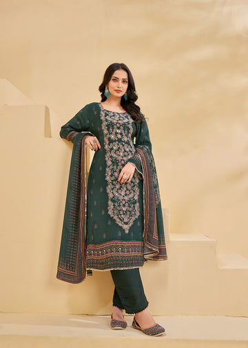 Natural Green Woven Digital Print Suit